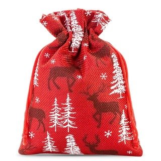 Jute gift bag with print (red / reindeer)