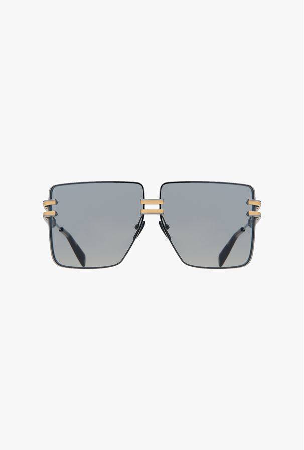 Balmain BPS-109B-66 Black and gold-tone titanium police-style sunglasses